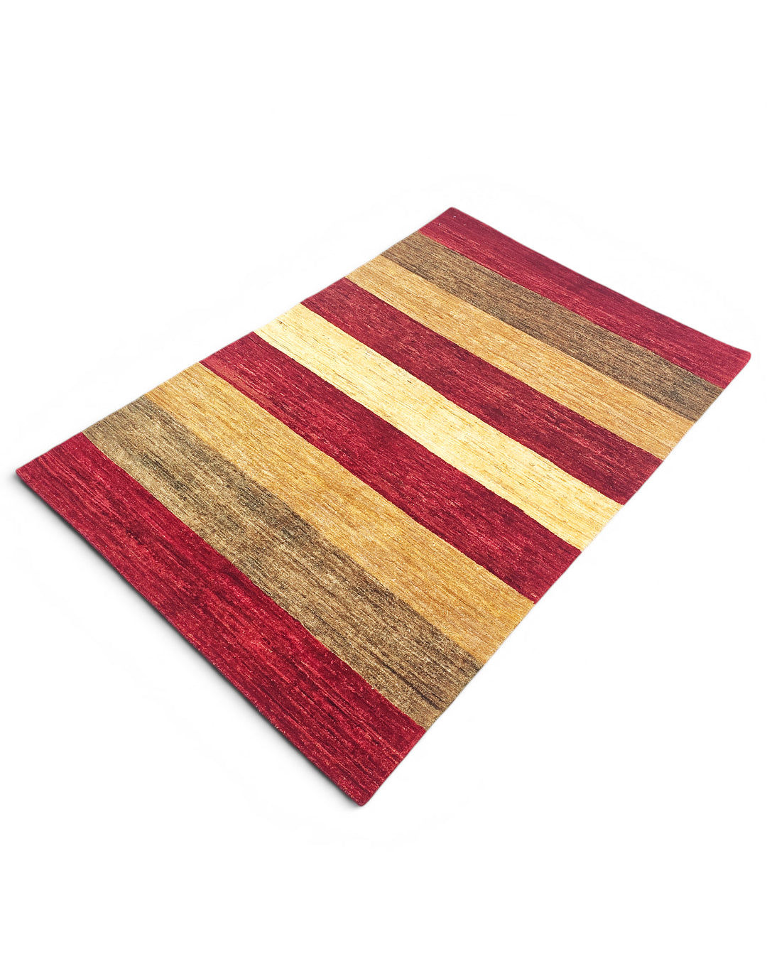 Crimson &amp; Gold Stripe Gabbeh, Hand-Knotted Afghan Wool Rug