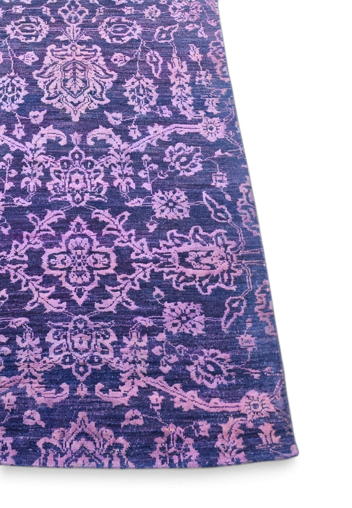 Violet and Lilac All-Over Palmette, Hand-Knotted Wool and Silk Rug