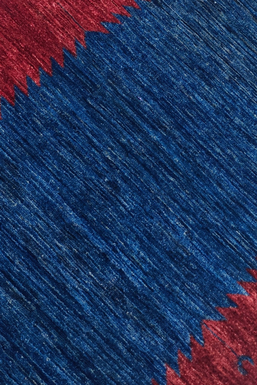 Wine Red and Royal Blue Sawtooth Gabbeh, Hand-Knotted Wool Rug