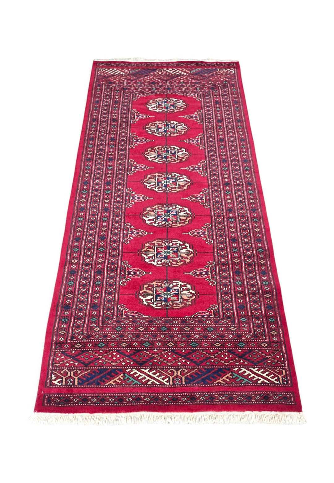 Crimson Single Column Gül Bokhara, Hand-Knotted Wool Rug
