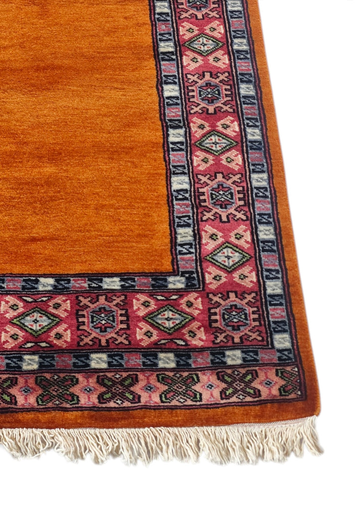 Saffron and Rose Plain Field Runner, Hand-Knotted Wool Rug