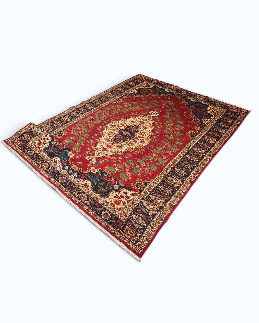 Red &amp; Navy Floral Medallion Rug, Hand-Knotted Afghani Sherwan