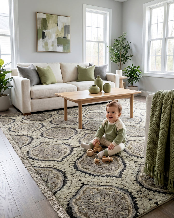Charcoal Gabbeh, Hand-Knotted Afghan Wool &amp; Silk Rug
