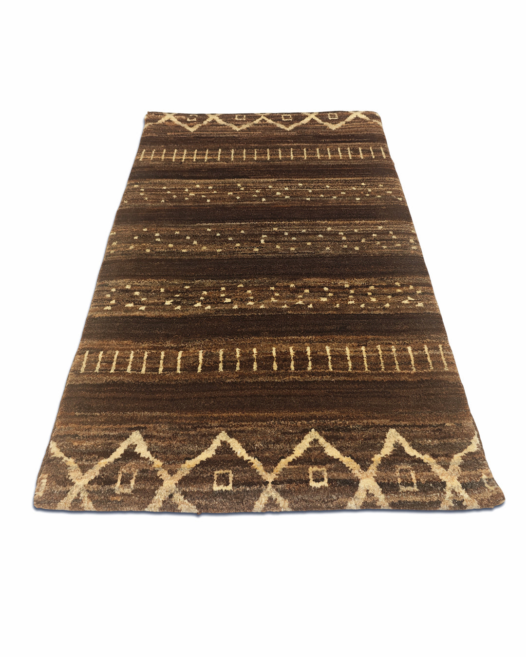 Brown Tribal Diamond Gabbeh, Hand-Knotted Afghan Wool Rug