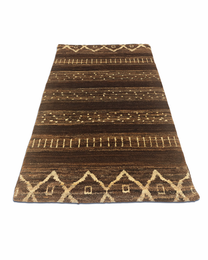 Brown Tribal Diamond Gabbeh, Hand-Knotted Afghan Wool Rug