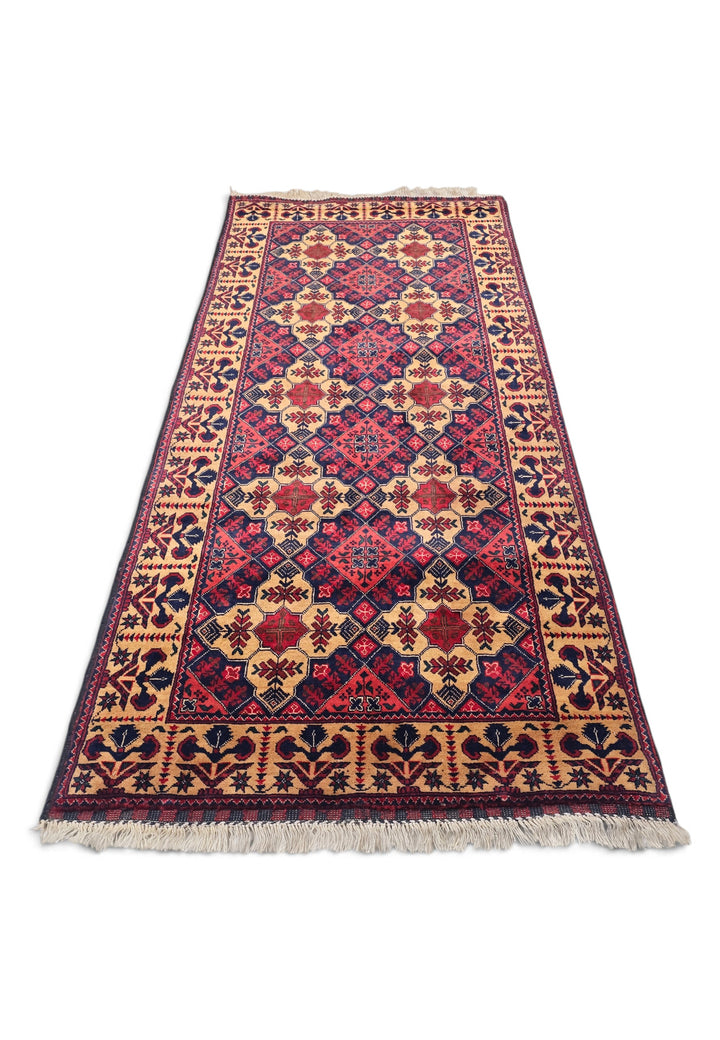 Coral and Camel Khan Muhammadi Rug, Hand-Knotted Wool