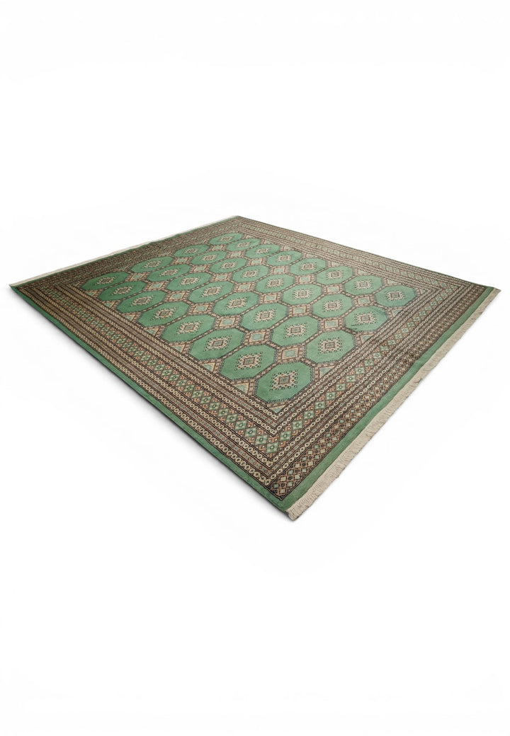 Jade Green &amp; Cream Gül Jaldar Rug, Hand-Knotted Pakistani Wool