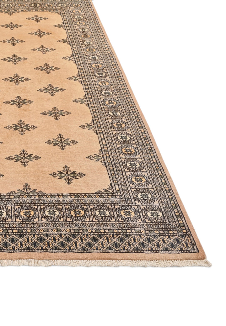 Peach Scattered Cross Bokhara, Hand-Knotted Wool Rug
