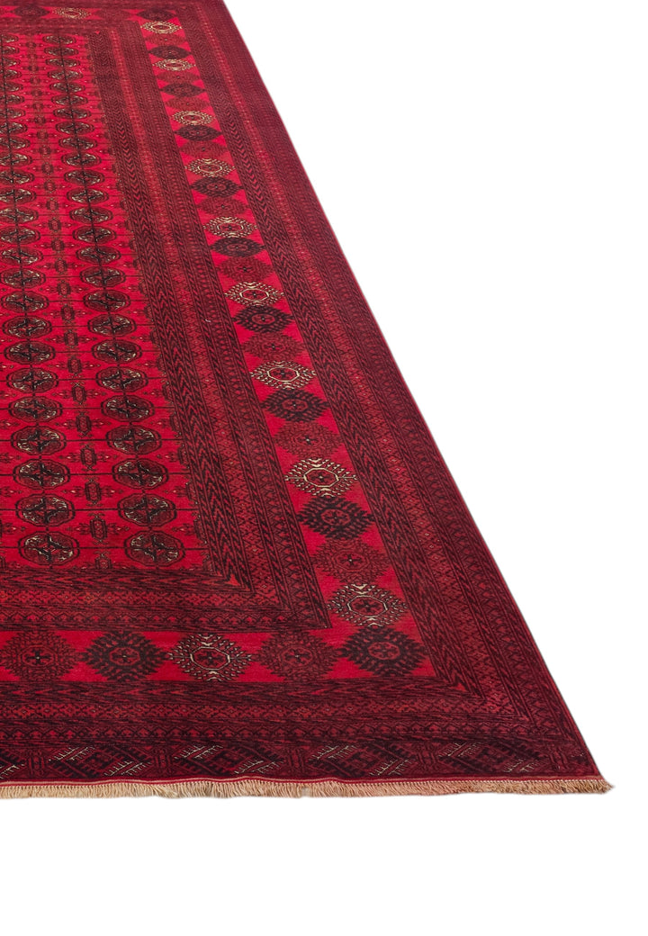 Bright Red Turkmen Gül Rug, Hand-Knotted Wool