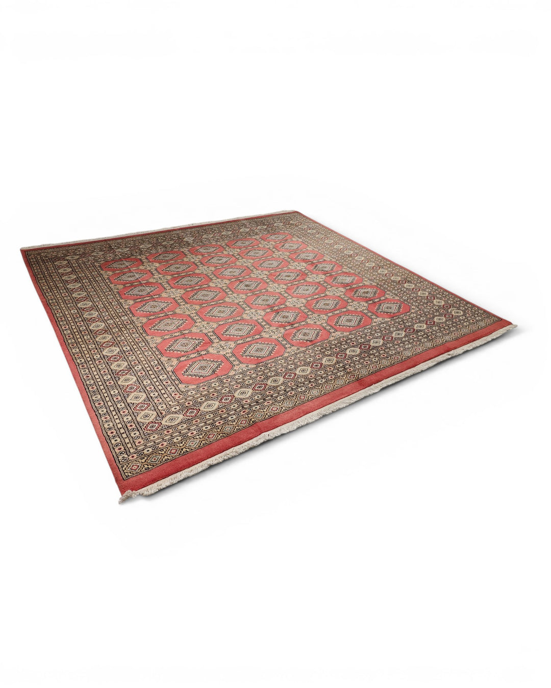 Terracotta Gul Pakistani Jaldar, Hand-Knotted Wool Rug