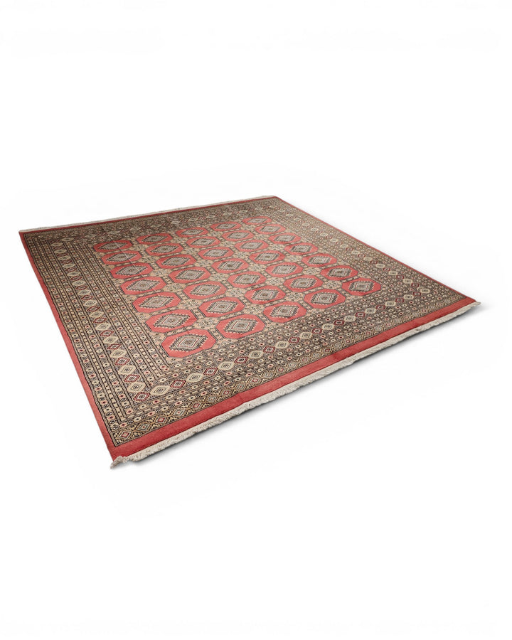 Terracotta Gul Pakistani Jaldar, Hand-Knotted Wool Rug