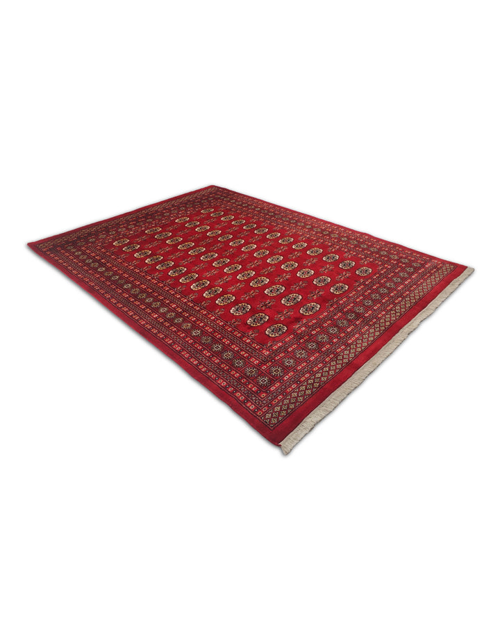 Madder Red and Wheat Gold Turkmen Gül Bokhara, Hand-Knotted Wool Rug