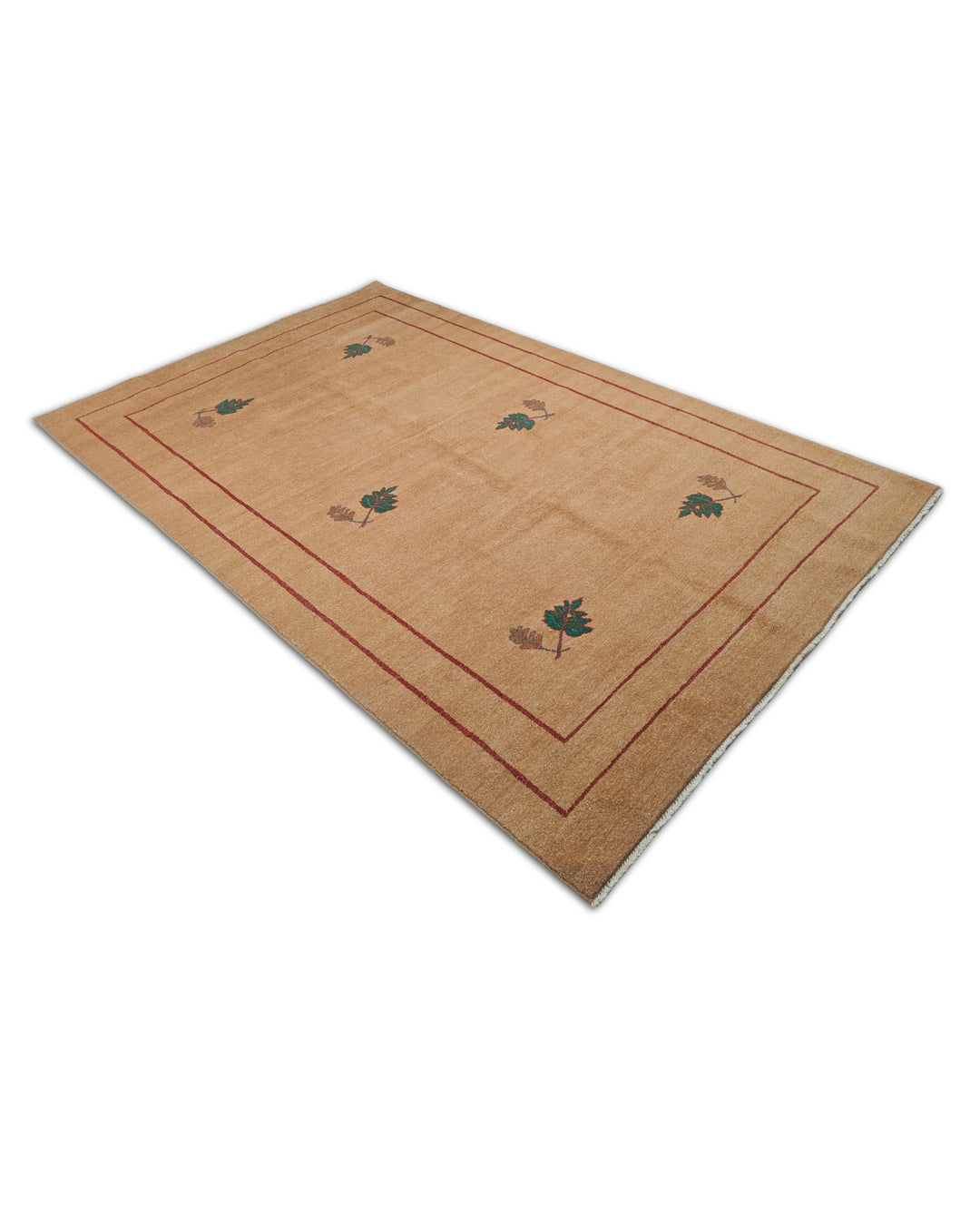 Camel and Green Floral Sprig, Hand-Knotted Wool Rug