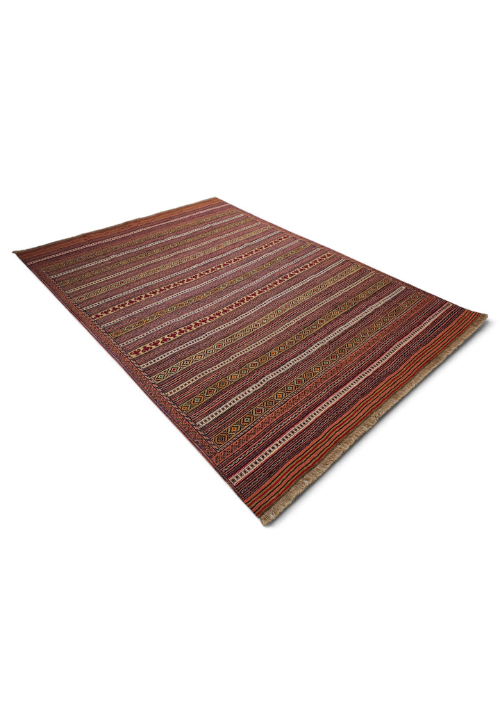 Rust and Cream Maliki Kilim, Hand-Woven Wool