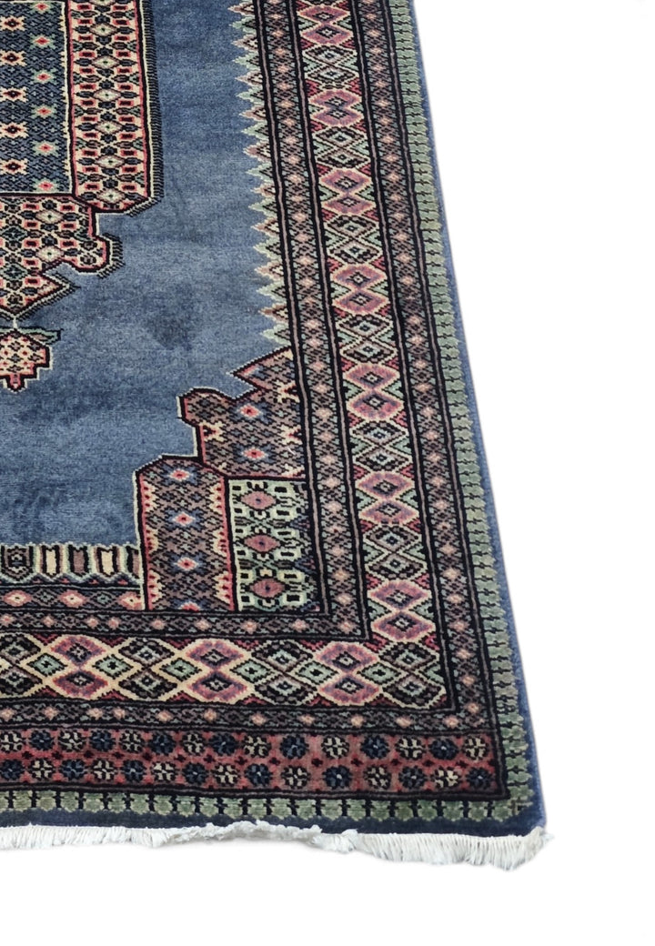 Slate Blue and Rose Jaldar Portal Medallion, Hand-Knotted Wool Rug