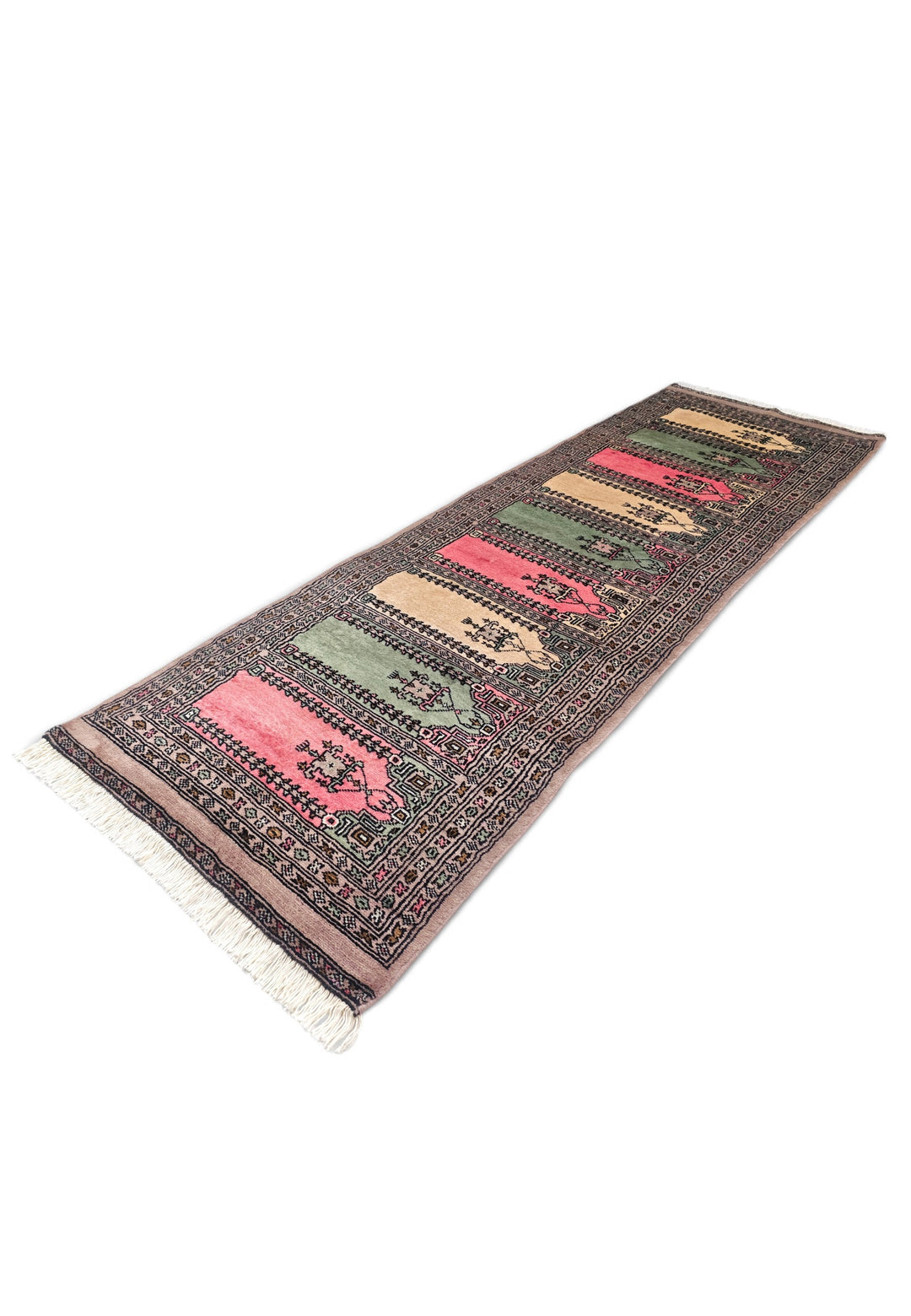 Taupe and Pink Three-Colour Saf, Hand-Knotted Wool Rug