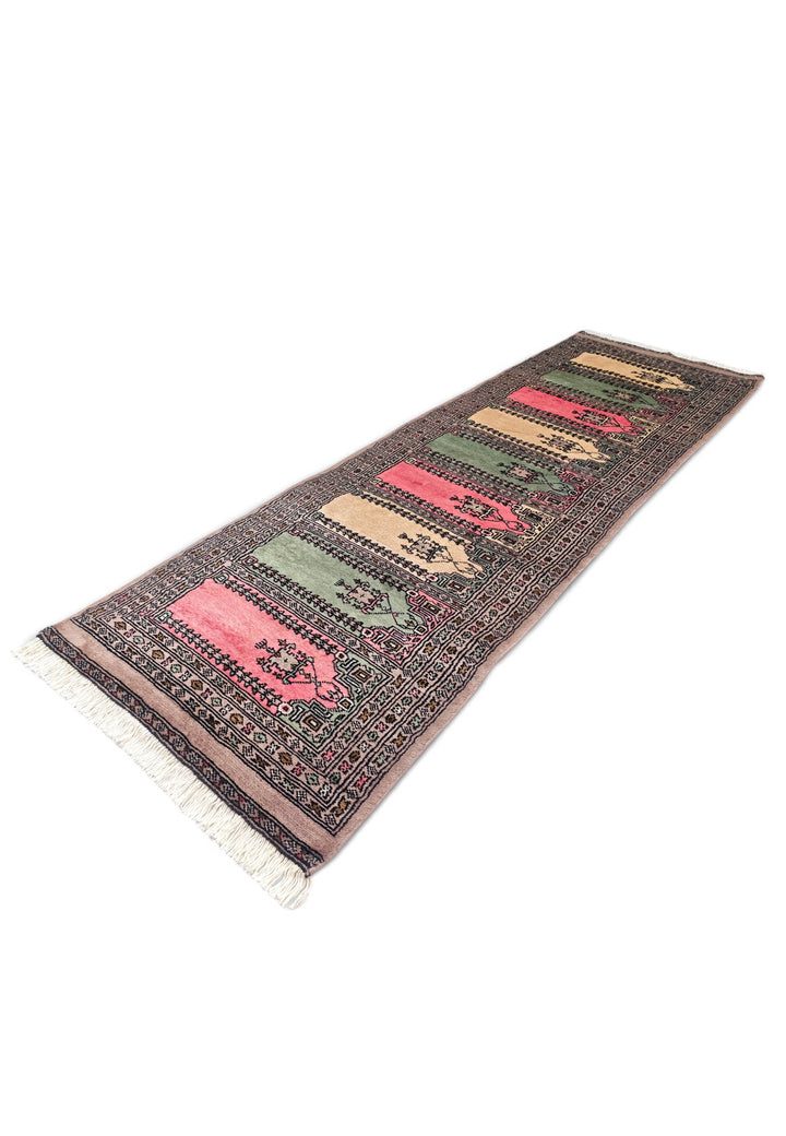 Taupe and Pink Three-Colour Saf, Hand-Knotted Wool Rug