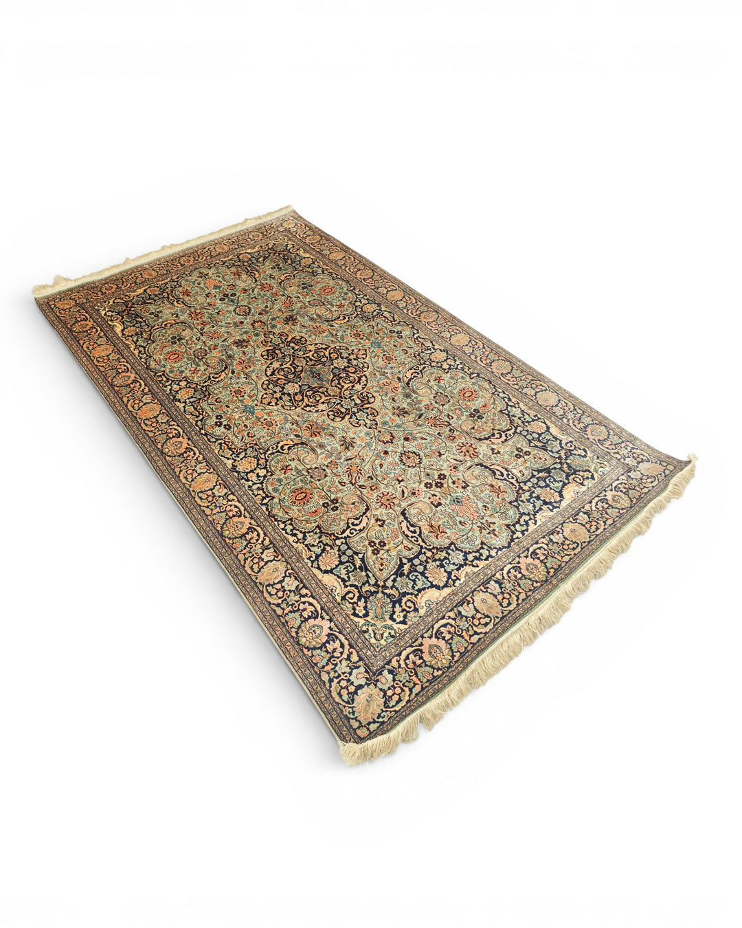 Brown Kashmiri Silk Rug, Hand-Knotted