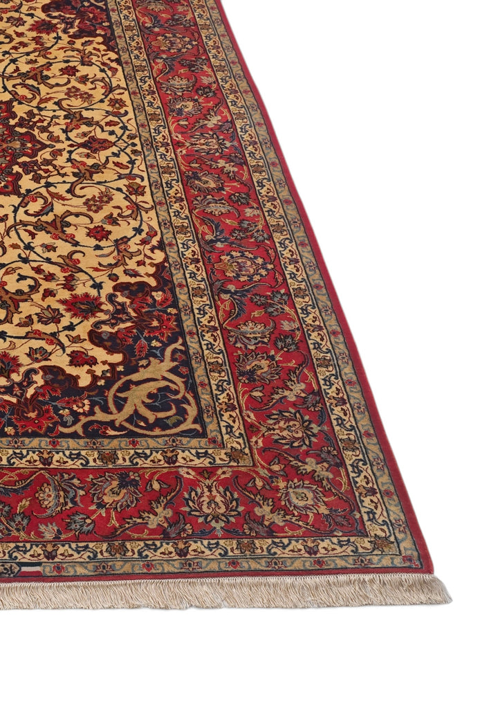 Gold and Red Medallion Sirafian Isfahan, Hand-Knotted Wool Rug