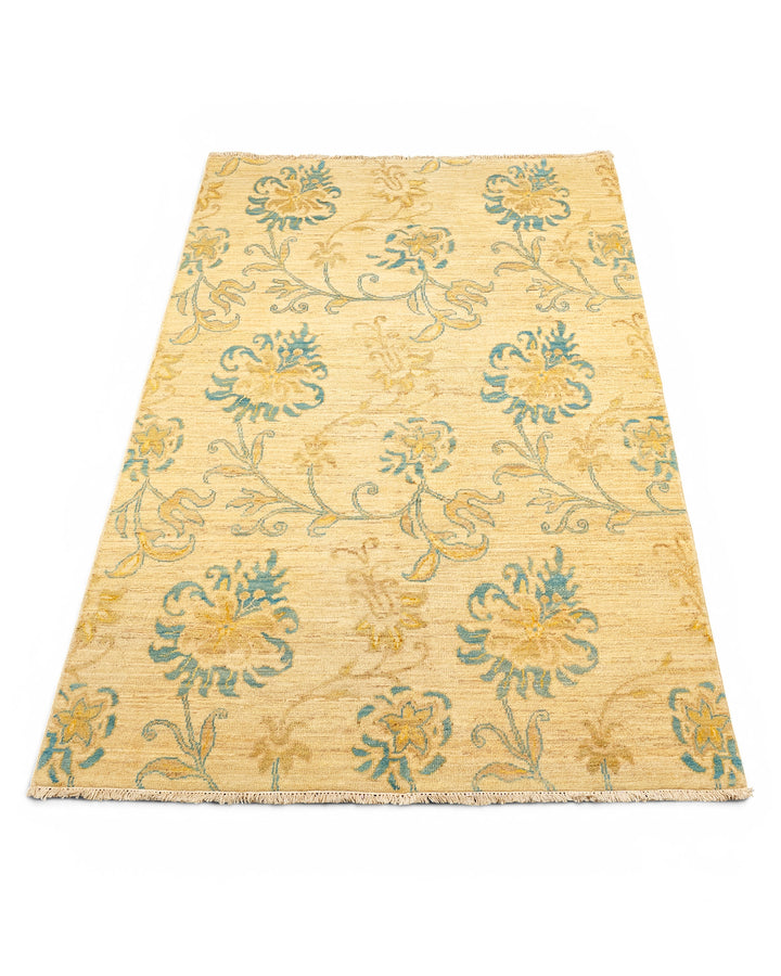 Verdigris Garden Gabbeh, Hand-Knotted Afghan Wool Rug
