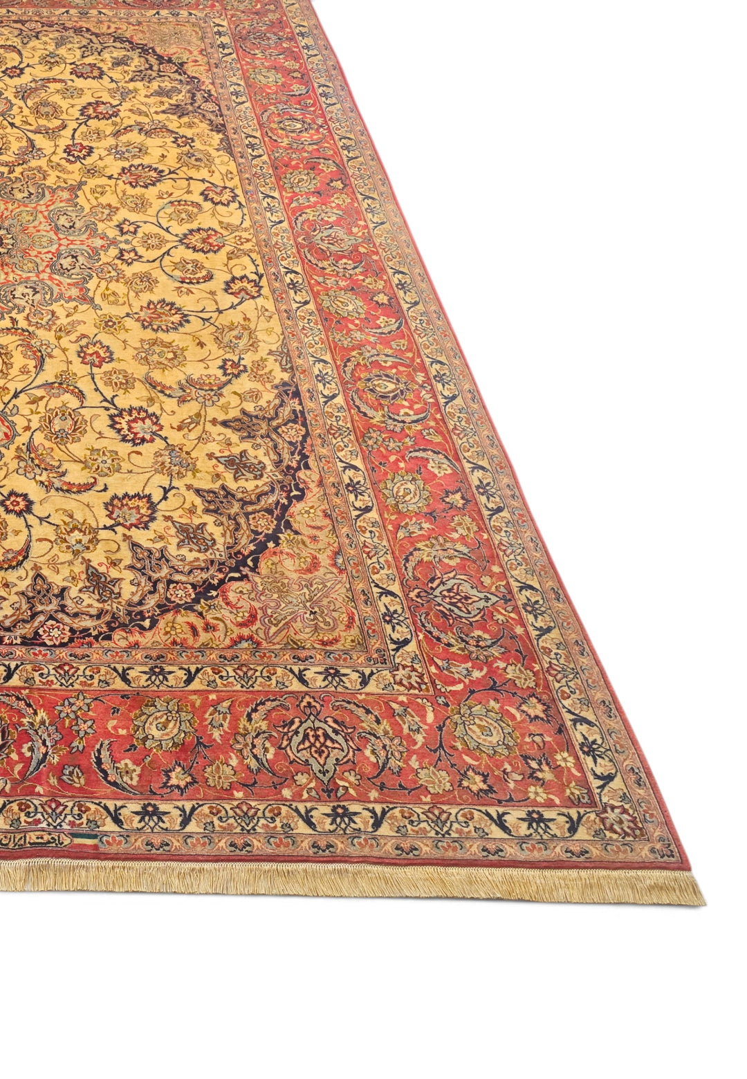 Gold and Terracotta Oval Field Sirafian Isfahan, Hand-Knotted Wool Rug