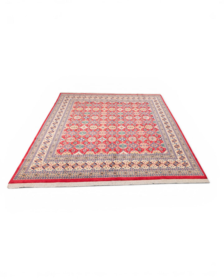 Burgundy Pakistani Jaldar, Hand-Knotted Wool Rug