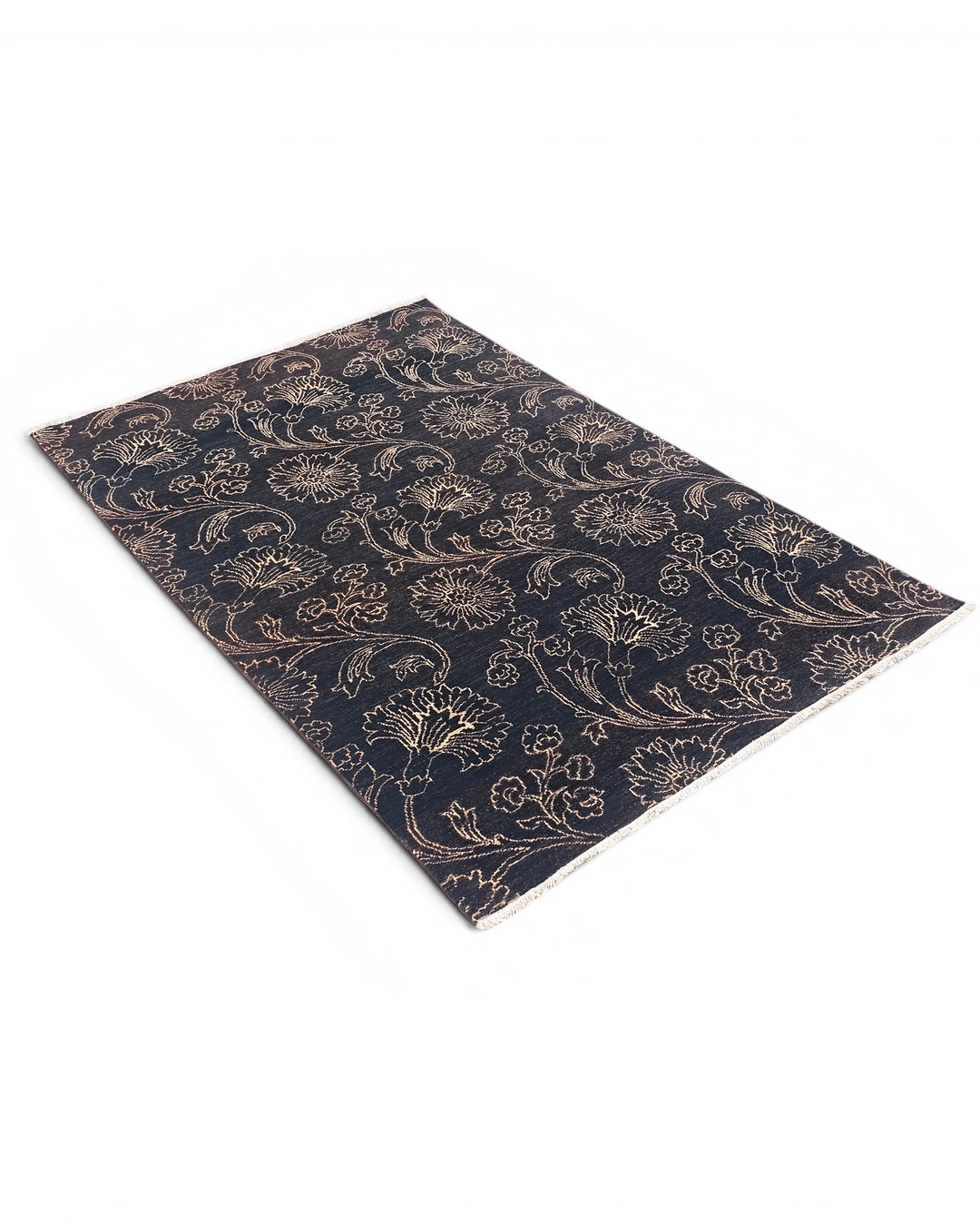Midnight Floral Gabbeh, Hand-Knotted Afghan Wool Rug