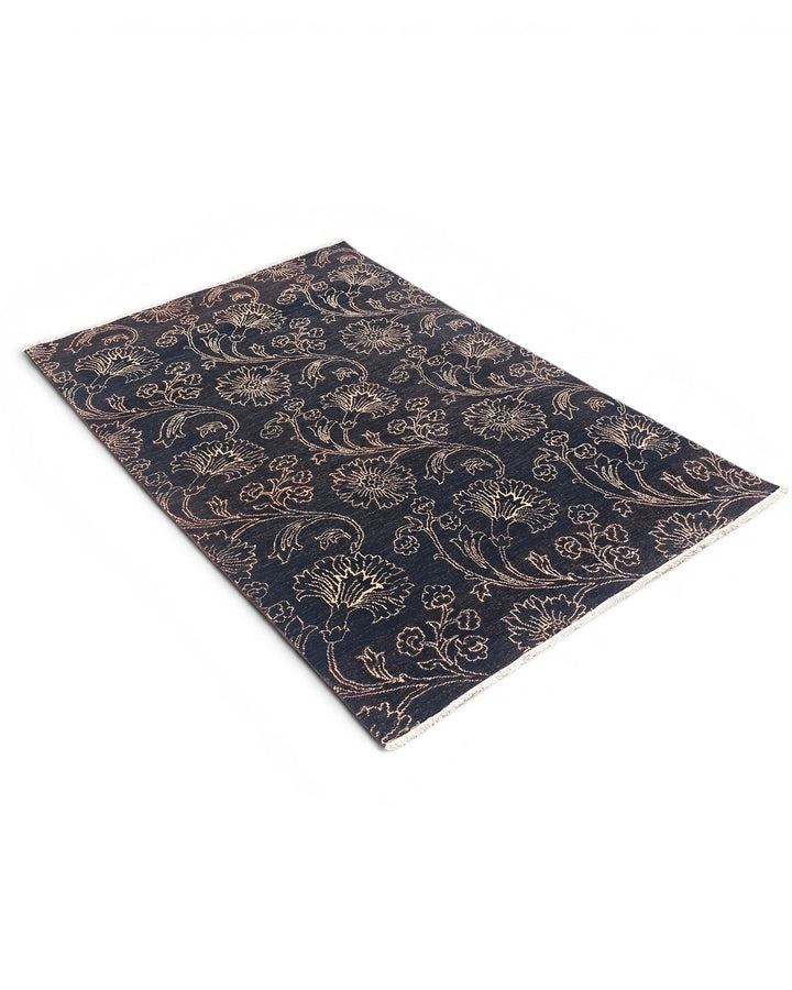 Midnight Floral Gabbeh, Hand-Knotted Afghan Wool Rug
