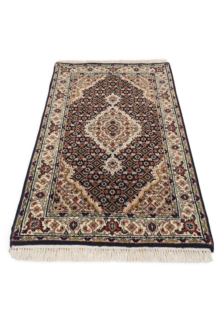 Espresso and Ivory Mahi Medallion Tabriz, Hand-Knotted Wool Rug