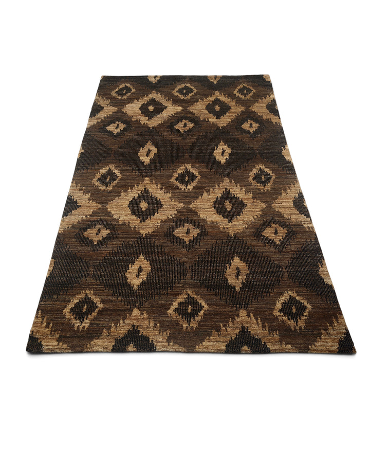 Bronze Ikat Gabbeh, Hand-Knotted Afghan Wool Rug