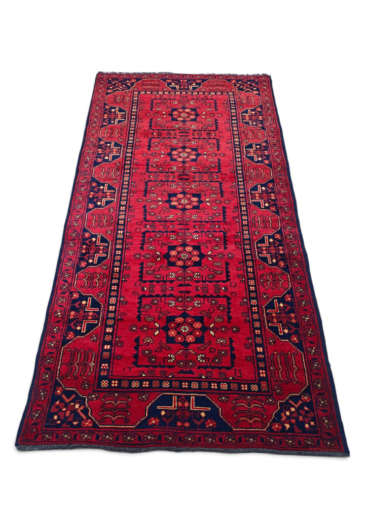 Red and Navy Khan Muhammadi Rug, Hand-Knotted Wool