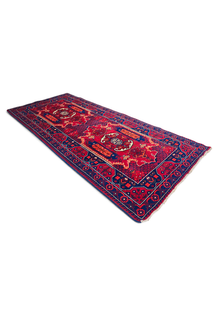 Crimson and Navy Khan Muhammadi Rug, Hand-Knotted Wool