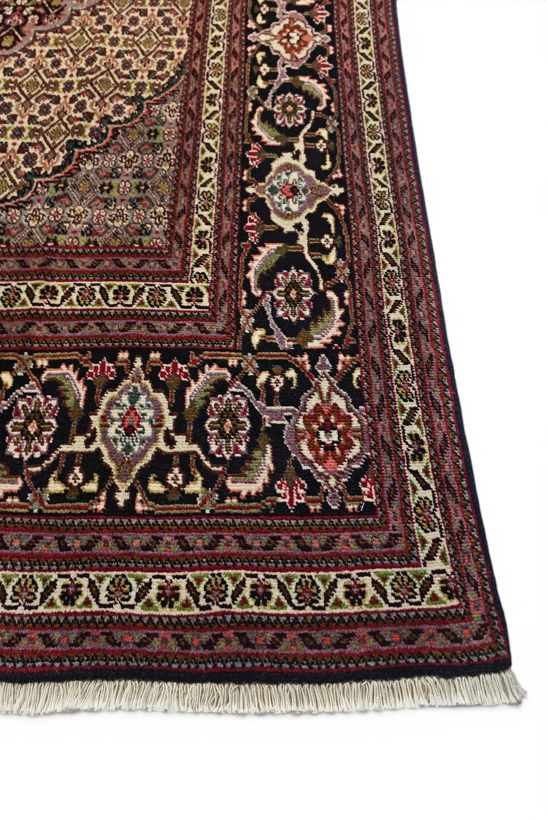 Burgundy Mahi Medallion Persian Tabriz, Hand-Knotted Wool Rug