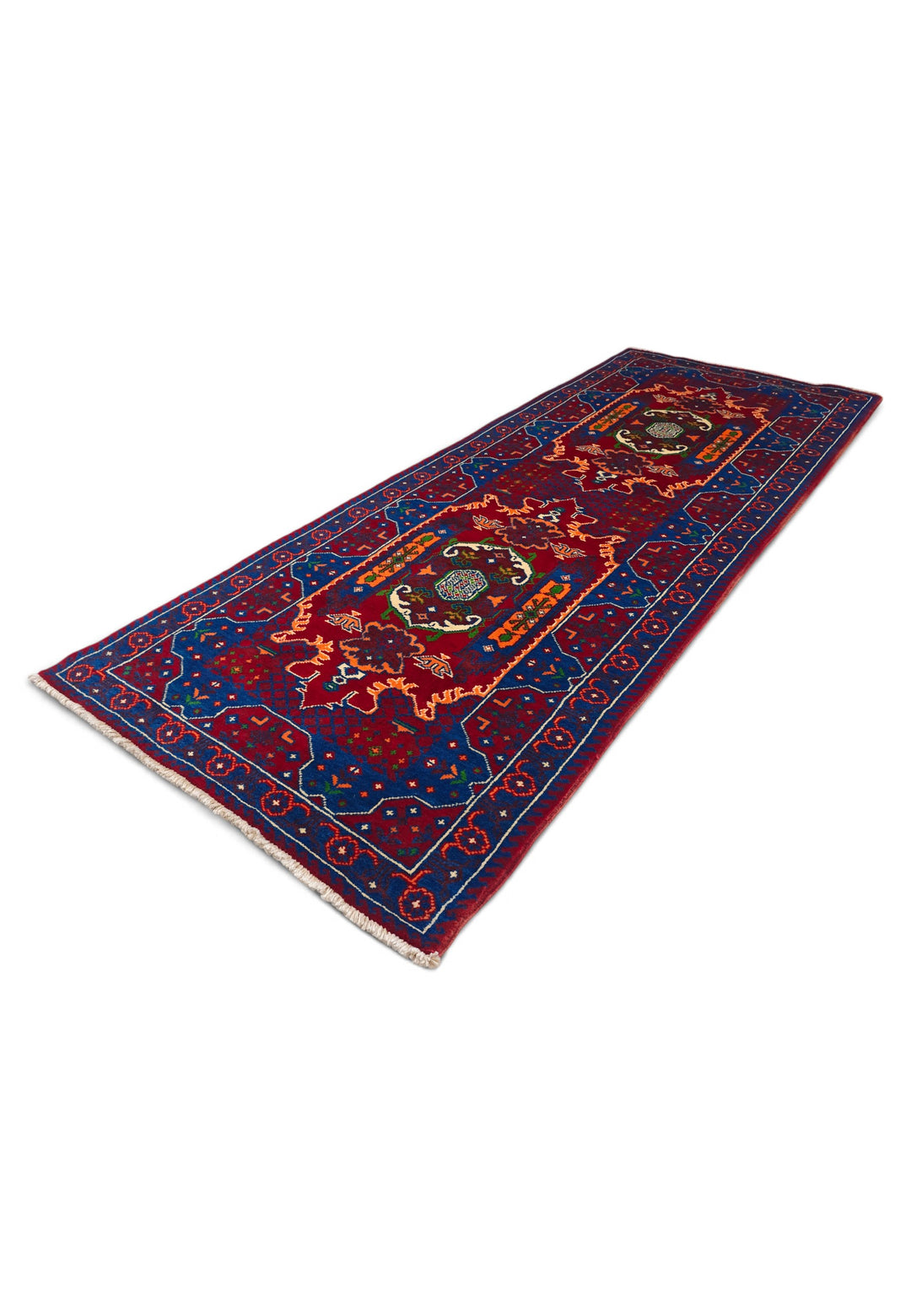 Red and Blue Khan Muhammadi Rug, Hand-Knotted Wool