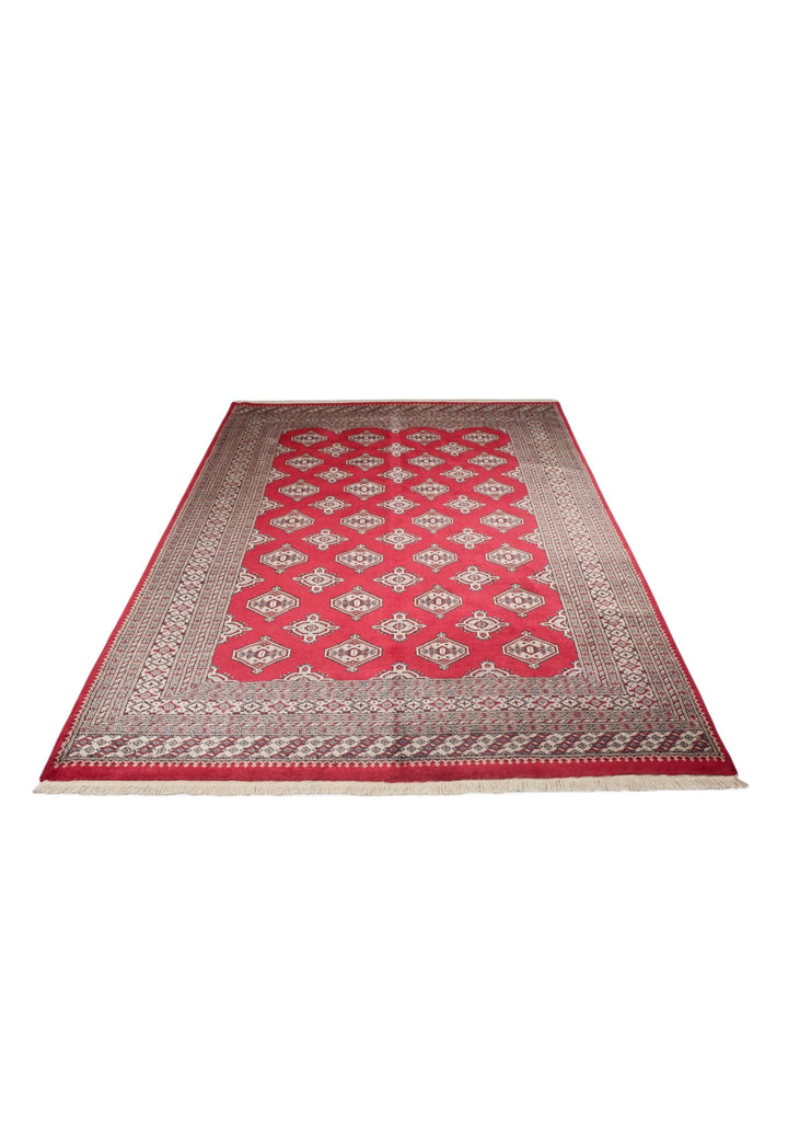 Deep Crimson Turkmen Gül Bokhara, Hand-Knotted Wool Rug