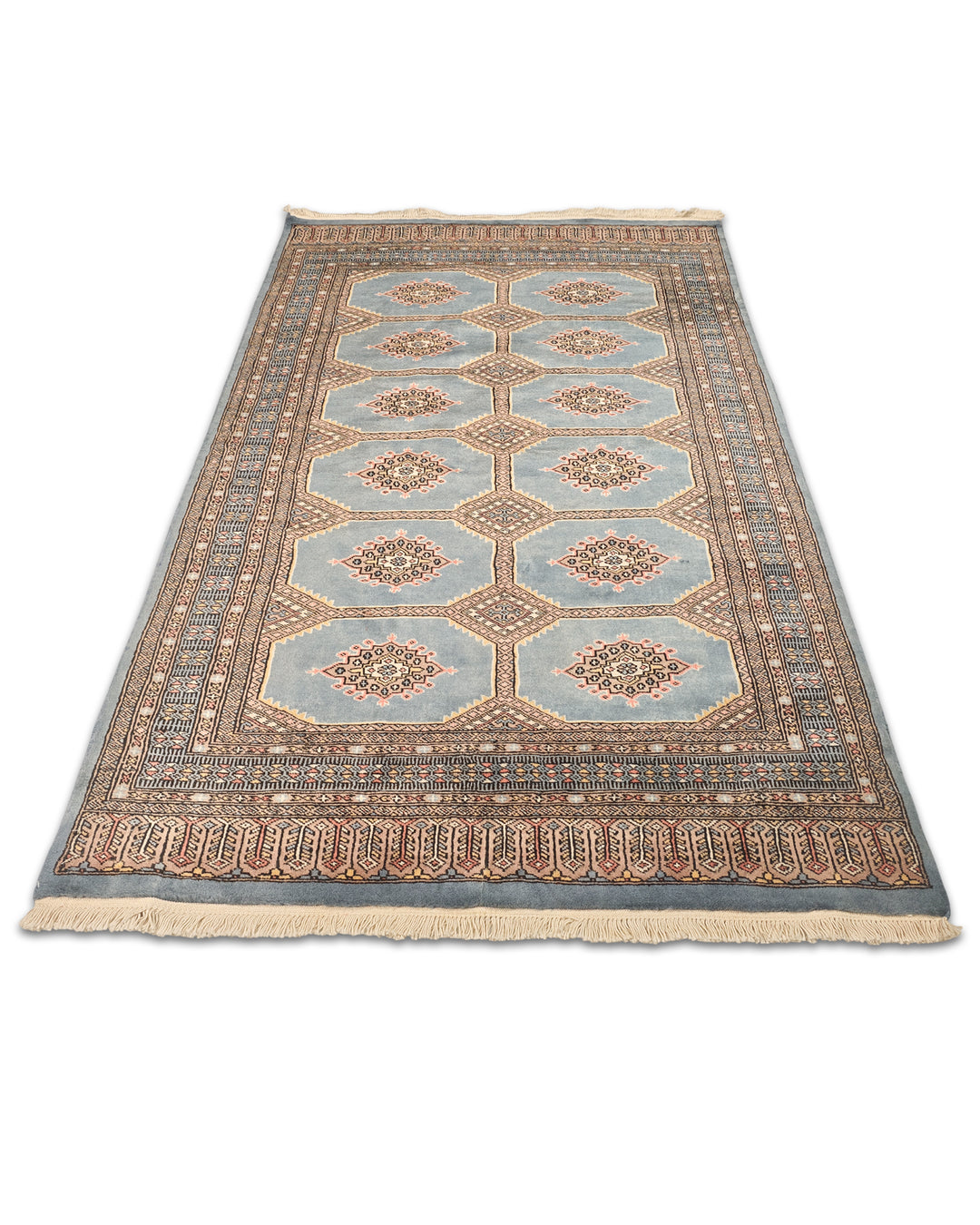 Slate Blue-Grey Gül Jaldar Rug, Hand-Knotted Pakistani Wool