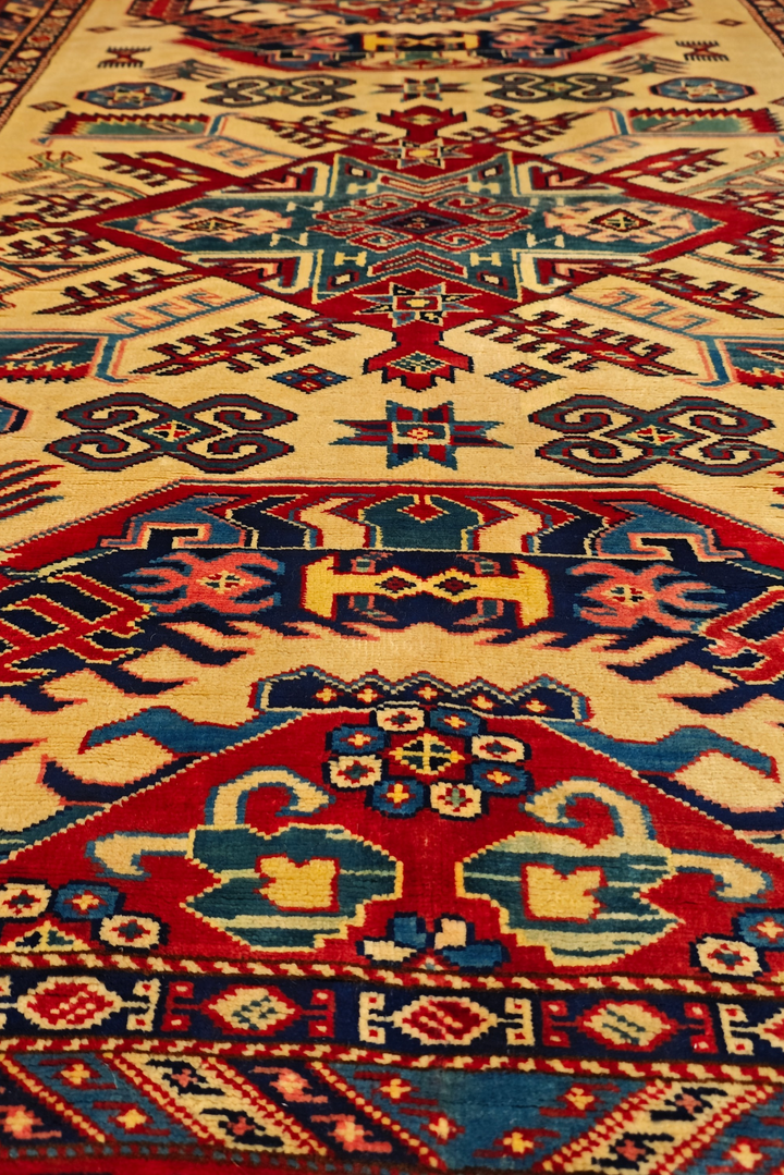 Ivory &amp; Red Sunburst Medallion Rug, Hand-Knotted Afghani Sherwan