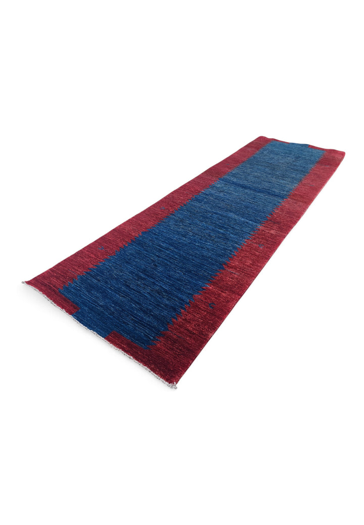 Wine Red and Royal Blue Sawtooth Gabbeh, Hand-Knotted Wool Rug