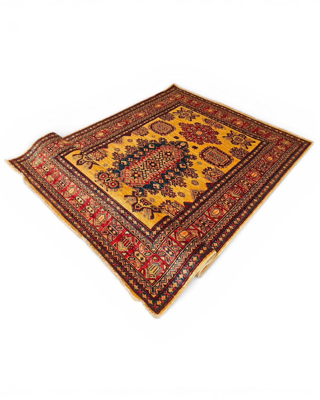 Marigold Tribal Medallion Rug, Hand-Knotted Afghani Sherwan