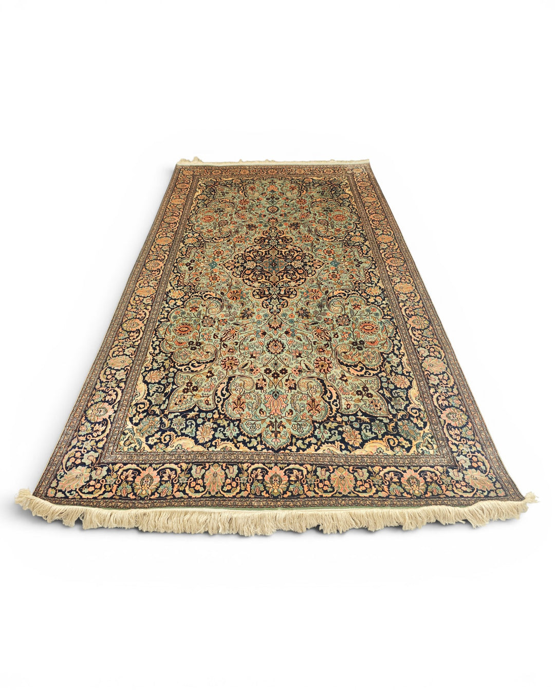Brown Kashmiri Silk Rug, Hand-Knotted