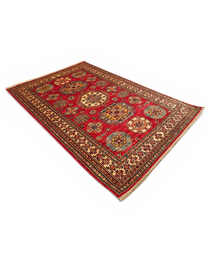 Red &amp; Teal Tribal Kazak Rug, Hand-Knotted Afghan Wool