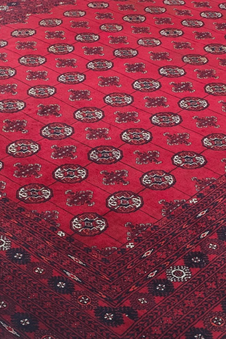 Wine Red Turkmen Gül Rug, Hand-Knotted Sherwan