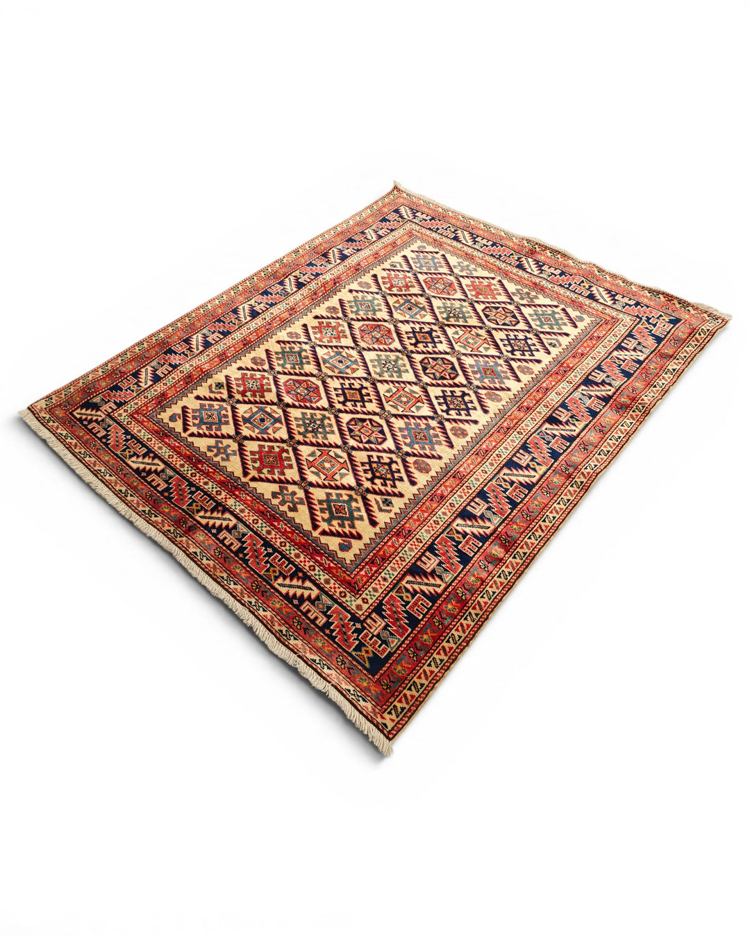 Gold &amp; Red Shirvan Lattice Rug, Hand-Knotted Afghani Sherwan