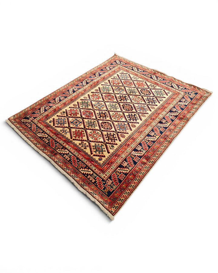 Gold &amp; Red Shirvan Lattice Rug, Hand-Knotted Afghani Sherwan