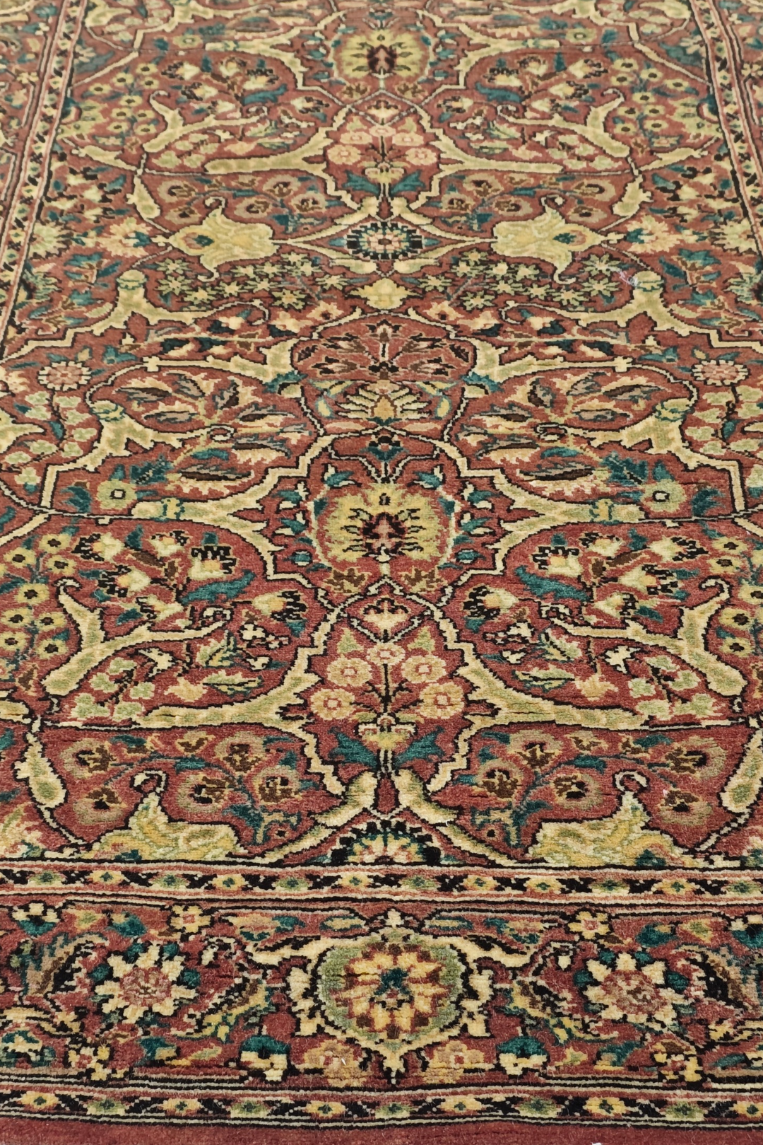 Brick Red and Cream All-Over Shah Abbasi, Hand-Knotted Wool Rug