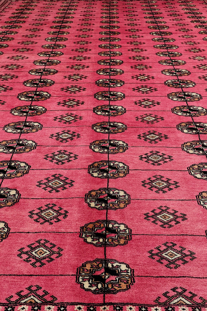 Rose Pink Turkmen Gül Bokhara Rug, Hand-Knotted Pakistani Wool