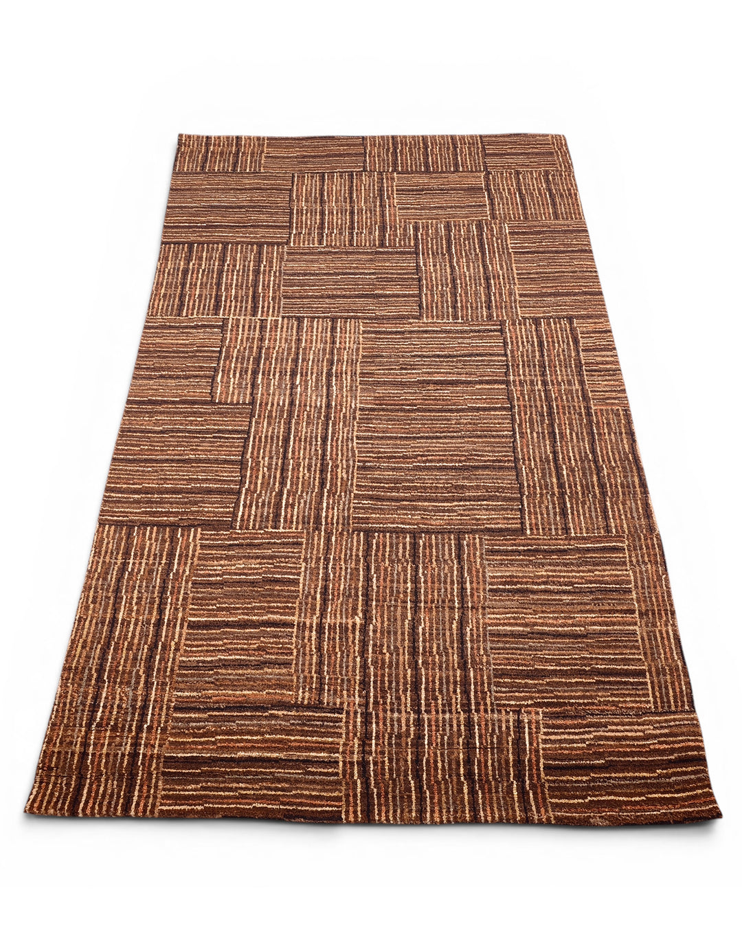 Cinnamon Patchwork Gabbeh, Hand-Knotted Afghan Wool Rug