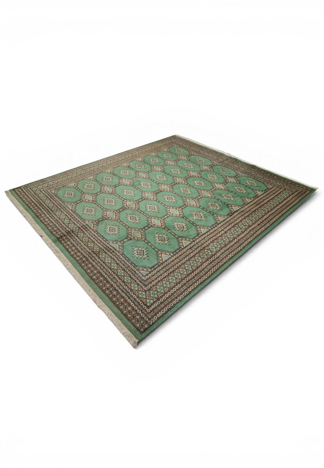 Jade Green &amp; Cream Gül Jaldar Rug, Hand-Knotted Pakistani Wool