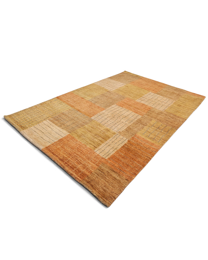 Sandstone Patchwork Gabbeh, Hand-Knotted Afghan Wool Rug