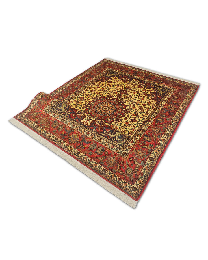 Gold Medallion Sirafian Isfahan, Hand-Knotted Wool Rug